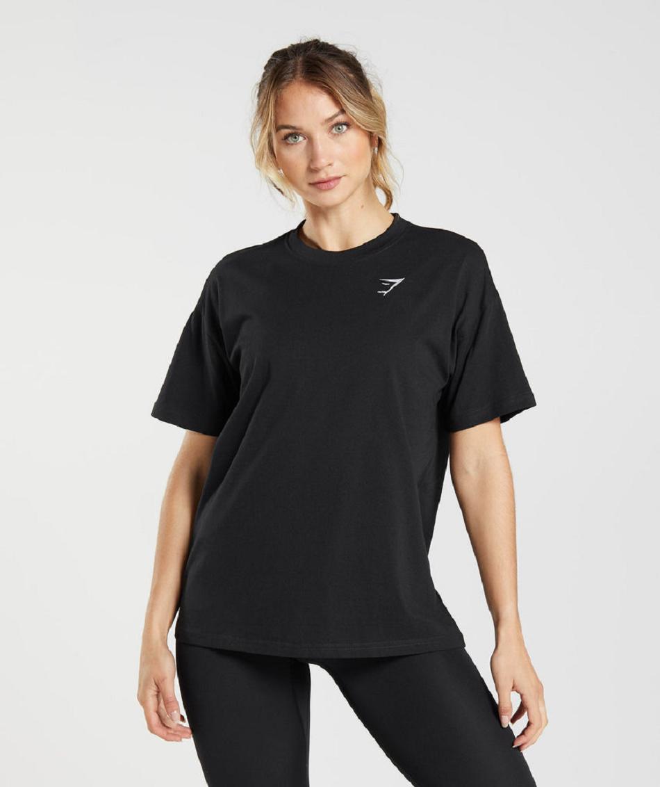 T Shirts Gymshark Entrenamiento Oversized Mujer Negras | CO 2250PJJ